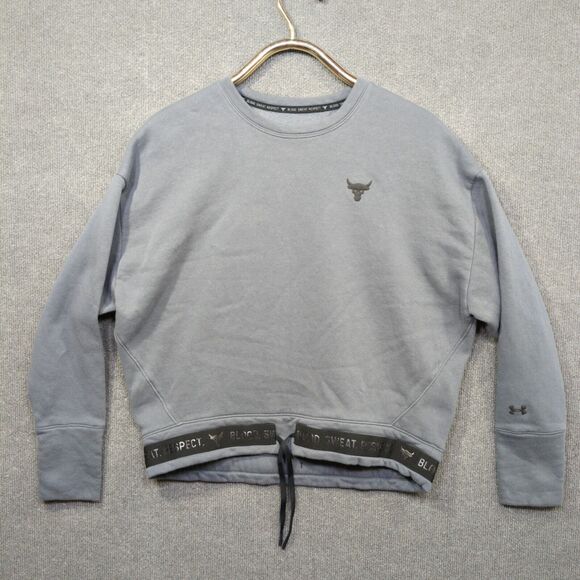 Under Armour Project Rock Sweatshirt Womens Medium Loose Crew Neck Tie Waist - Picture 1 of 12